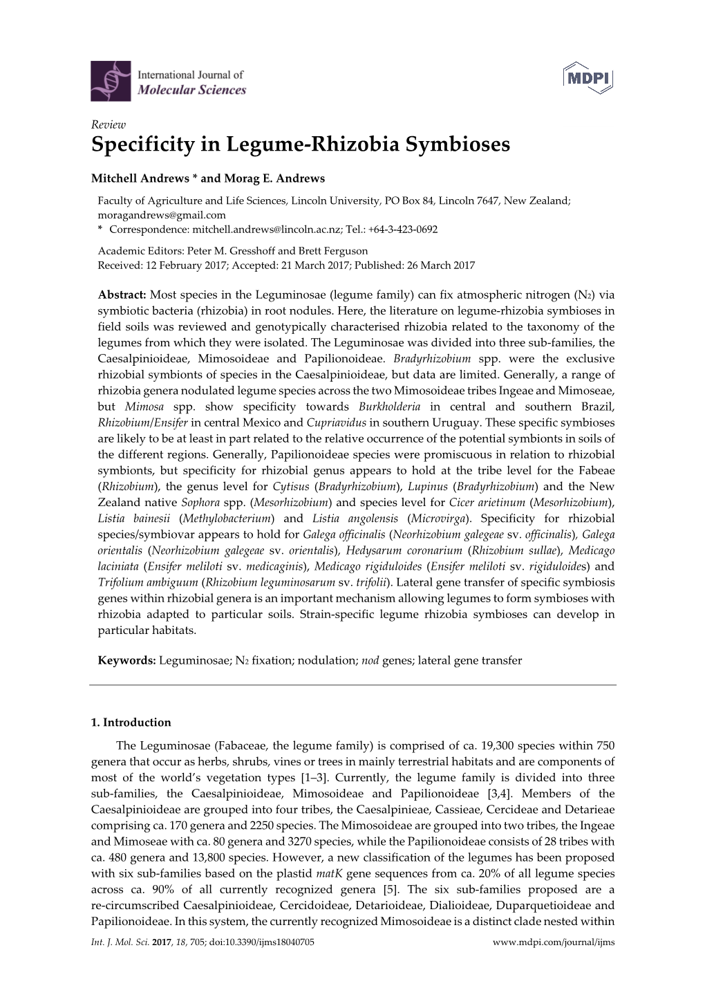 Specificity in Legume-Rhizobia Symbioses