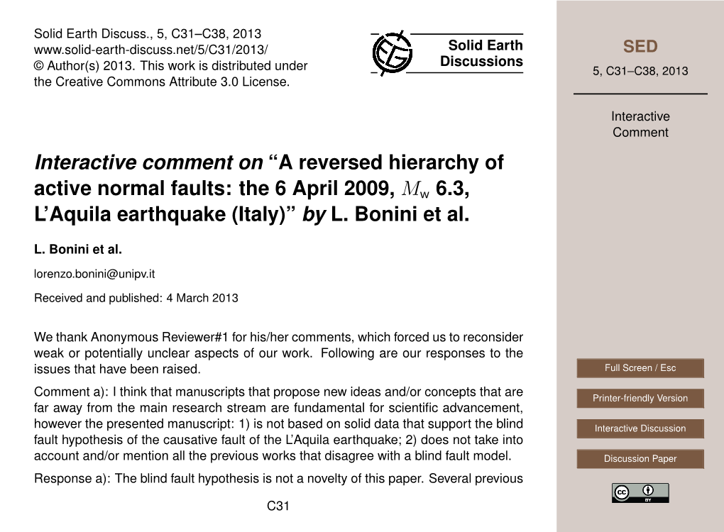 A Reversed Hierarchy of Active Normal Faults: the 6 April 2009, Mw 6.3, L’Aquila Earthquake (Italy)” by L