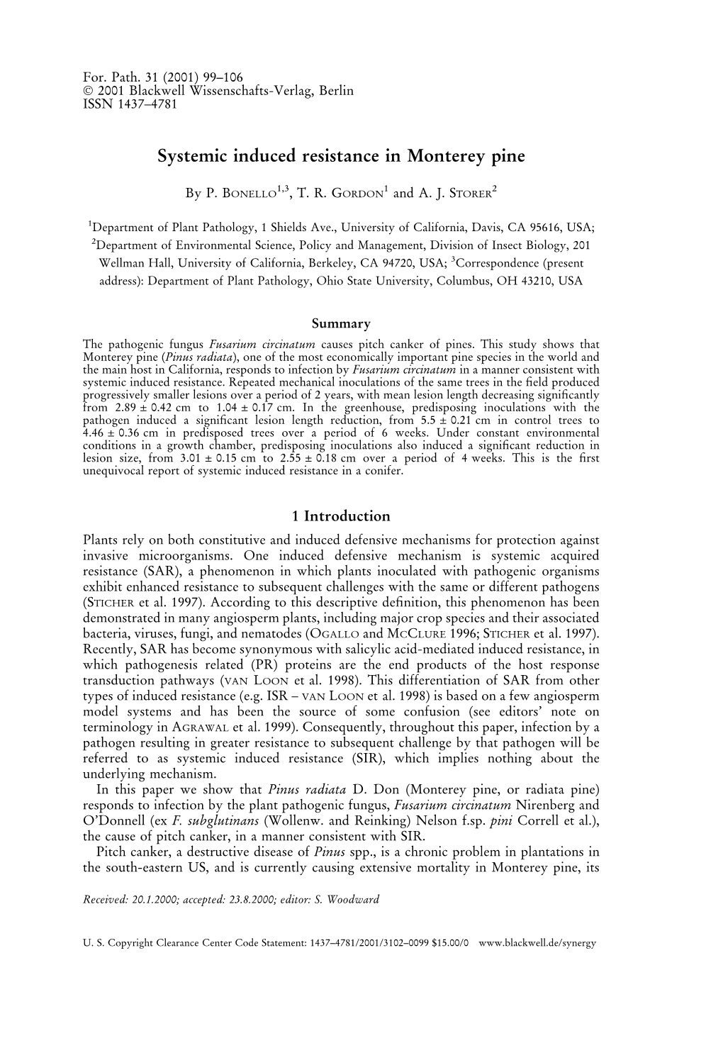 Systemic Induced Resistance in Monterey Pine