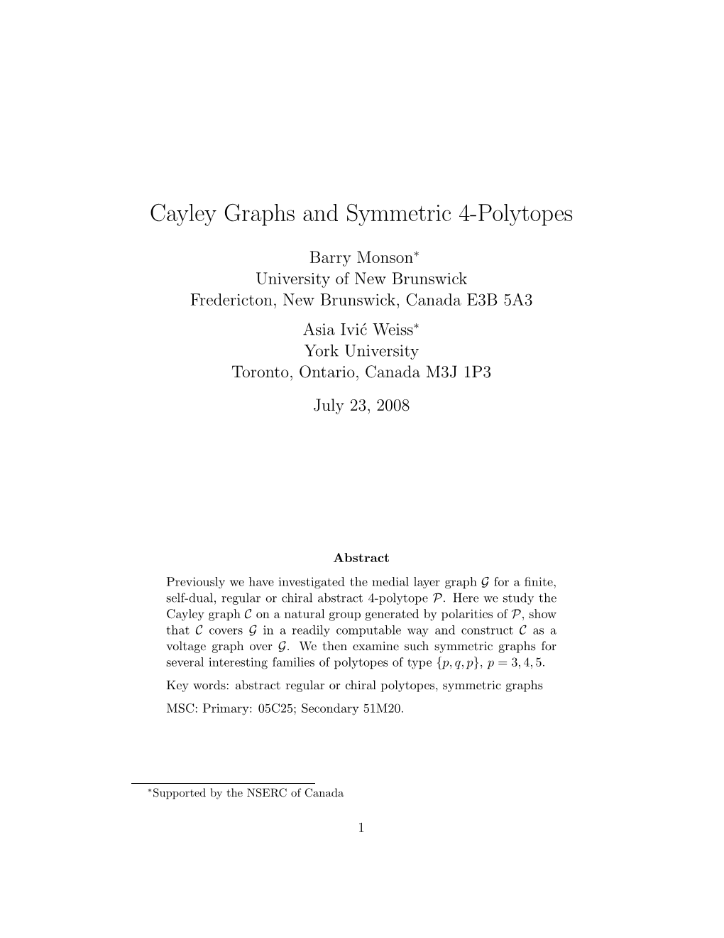 Cayley Graphs and Symmetric 4-Polytopes