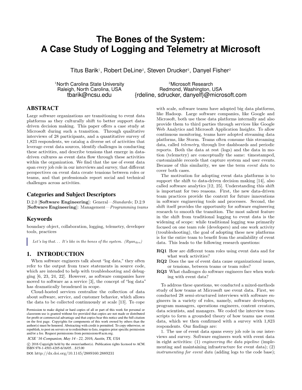 A Case Study of Logging and Telemetry at Microsoft