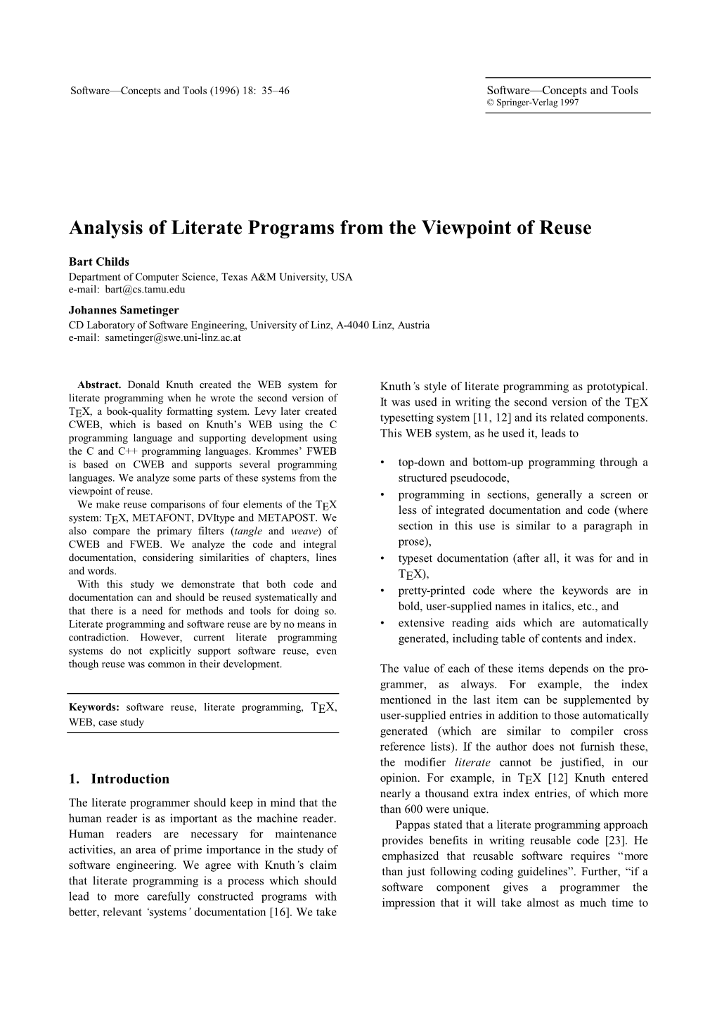 Analysis of Literate Programs from the Viewpoint of Reuse