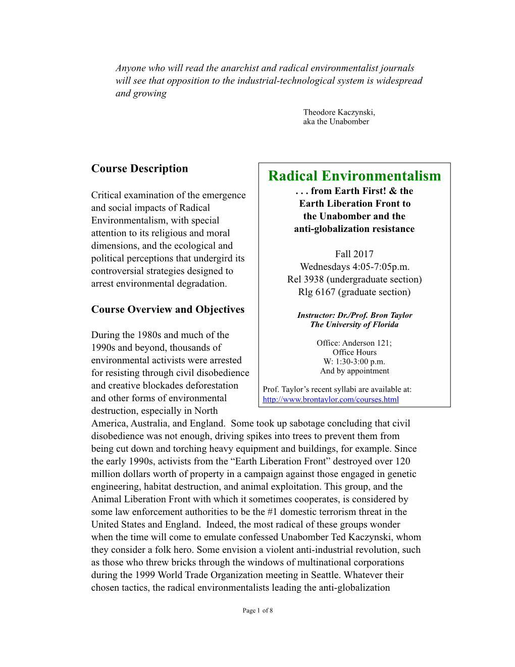 Radical Environmentalism Critical Examination of the Emergence