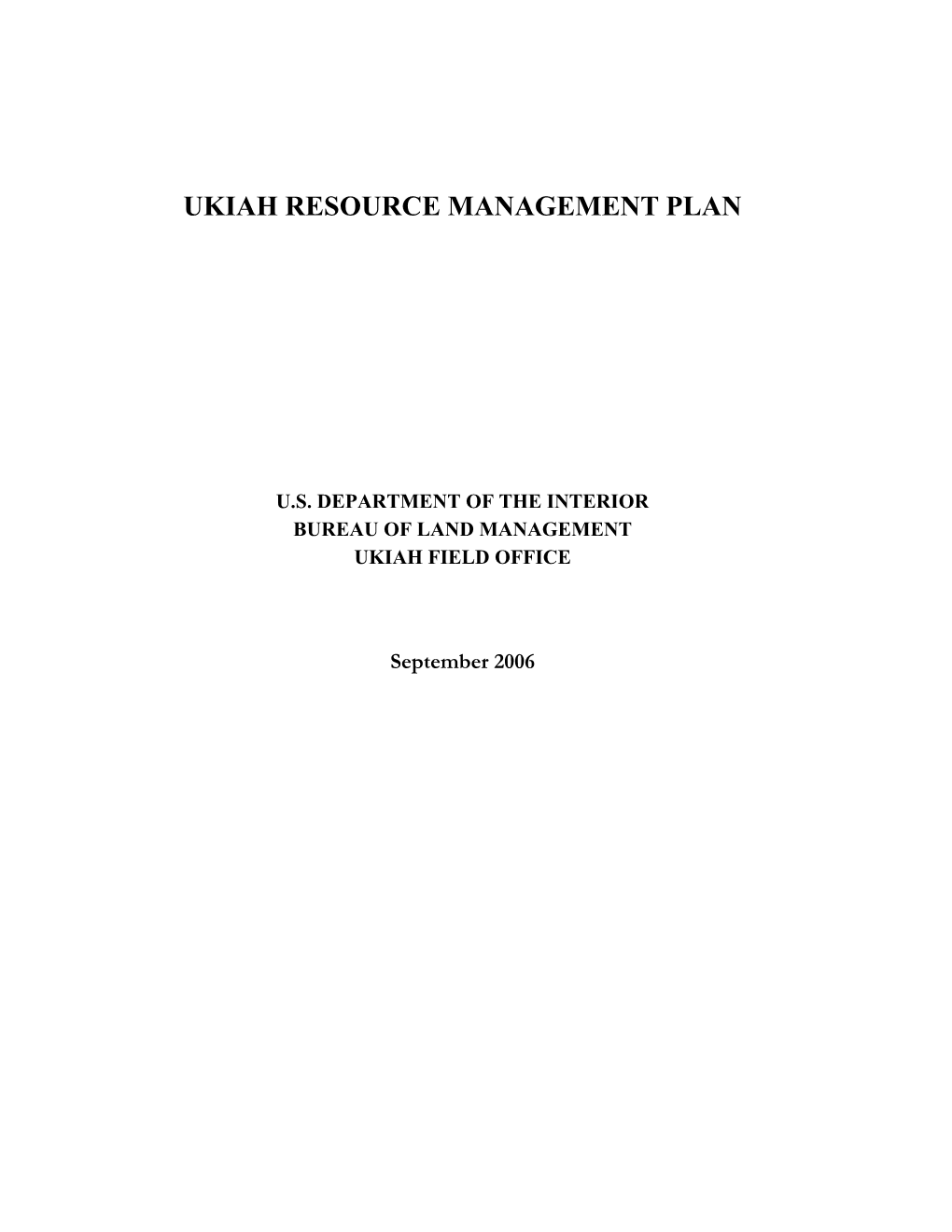 Ukiah Field Office Resource Management Plan