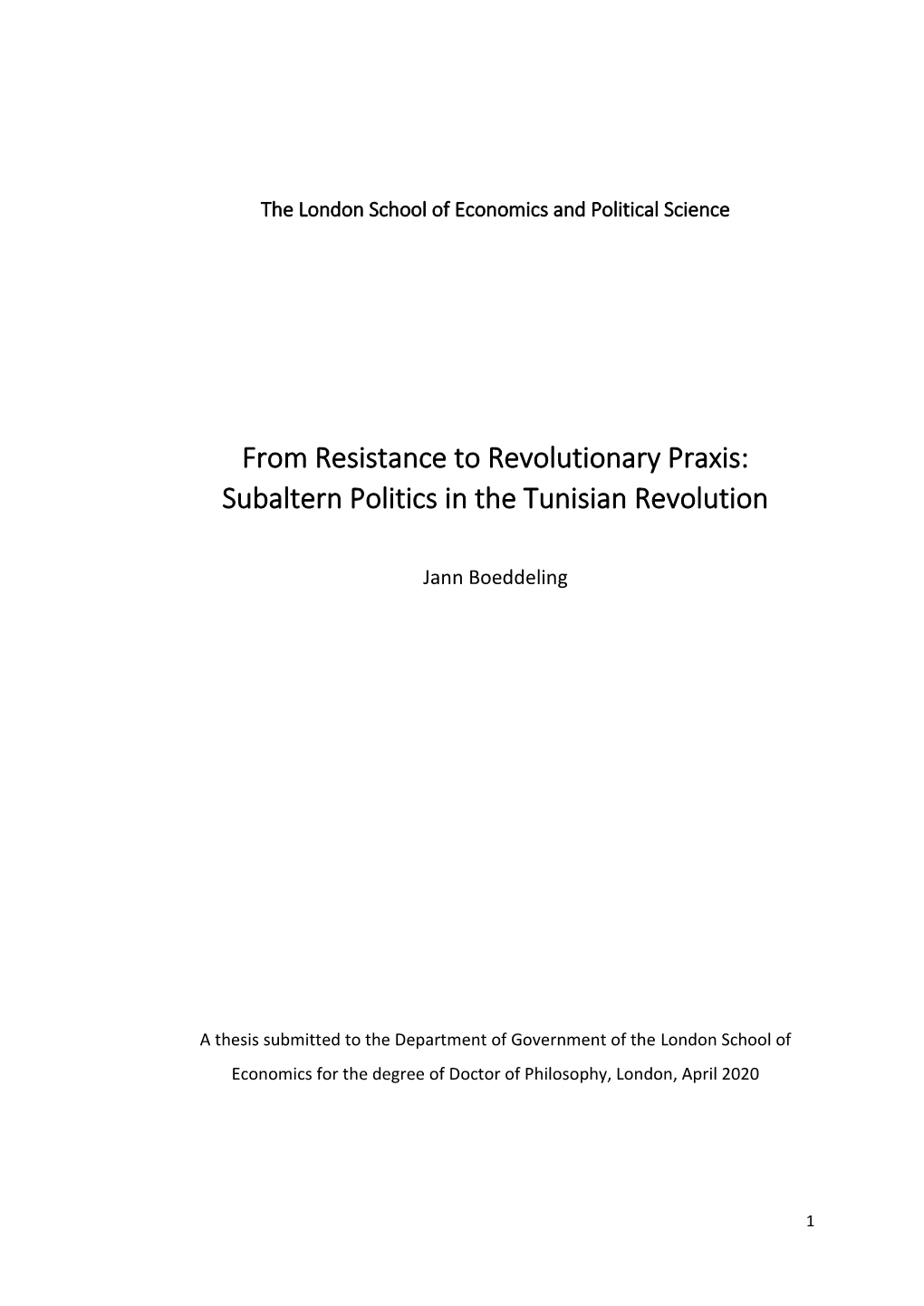 Subaltern Politics in the Tunisian Revolution