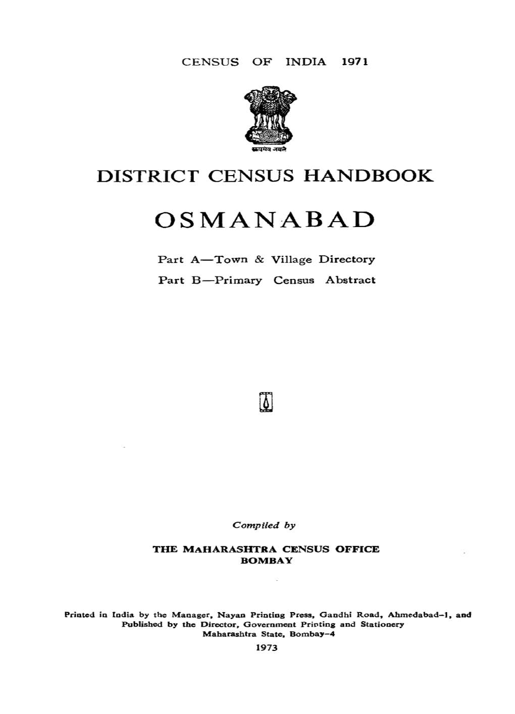 District Census Handbook, Osmanabad, Part