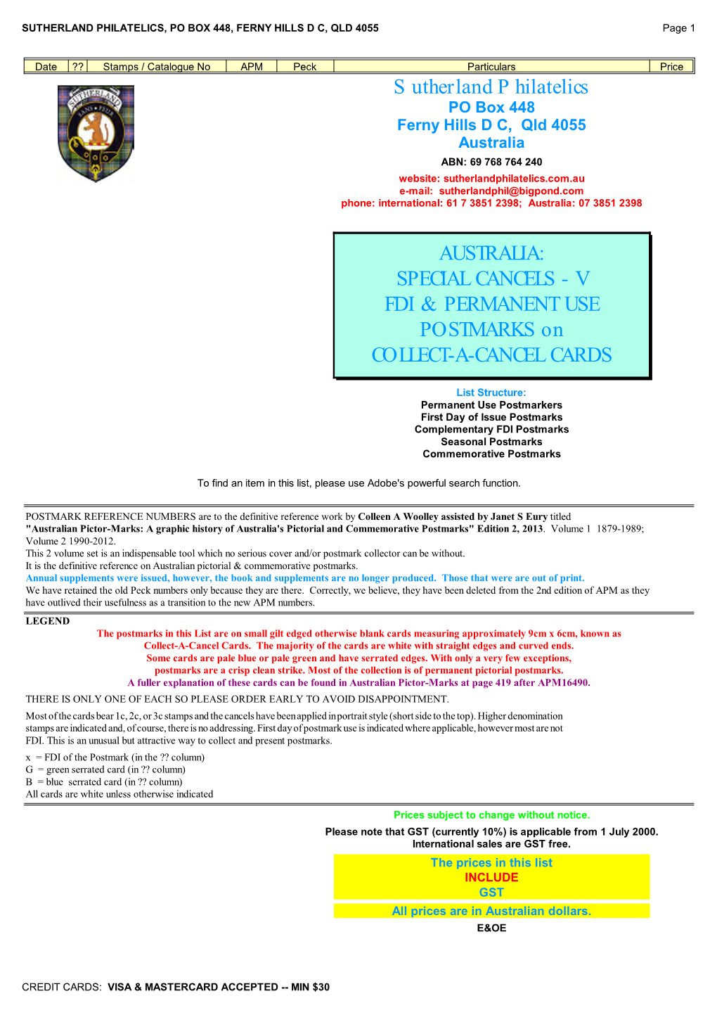 V FDI & PERMANENT USE POSTMARKS on COLLECT-A-CANCEL CARDS