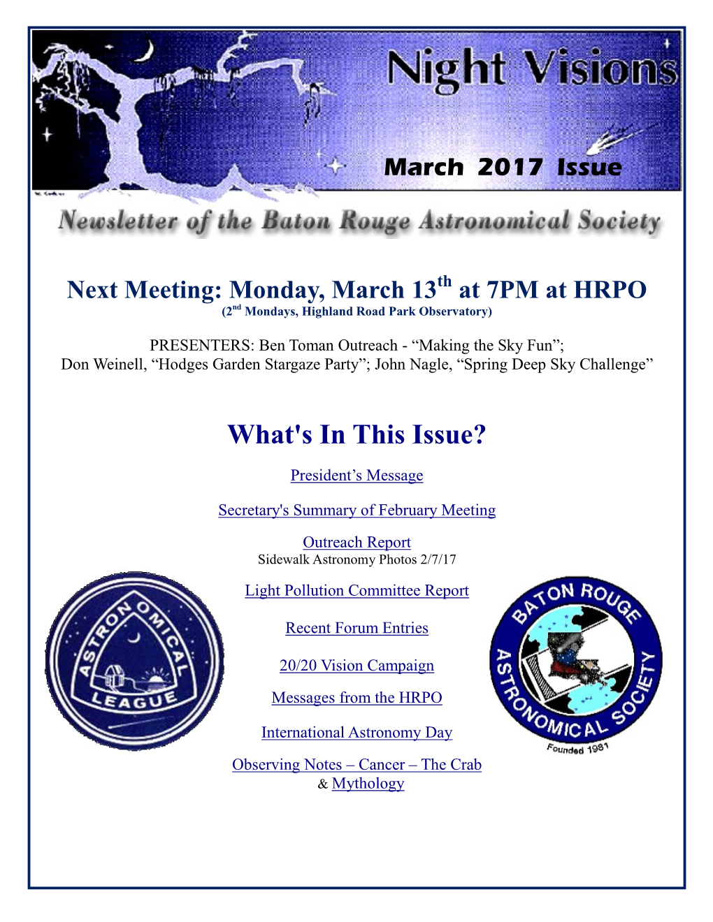 March 2017 BRAS Newsletter