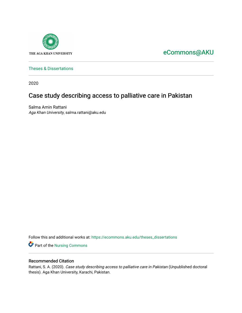Case Study Describing Access to Palliative Care in Pakistan