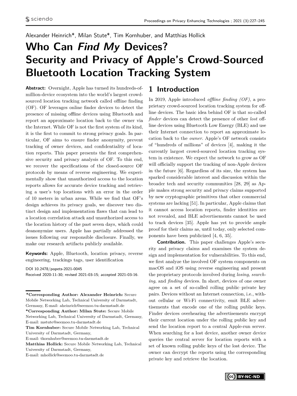 Security and Privacy of Apple's Crowd-Sourced Bluetooth Location Tracking System