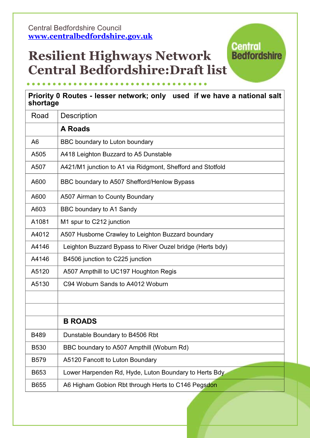 Resilient Highways Network for Central Bedfordshire