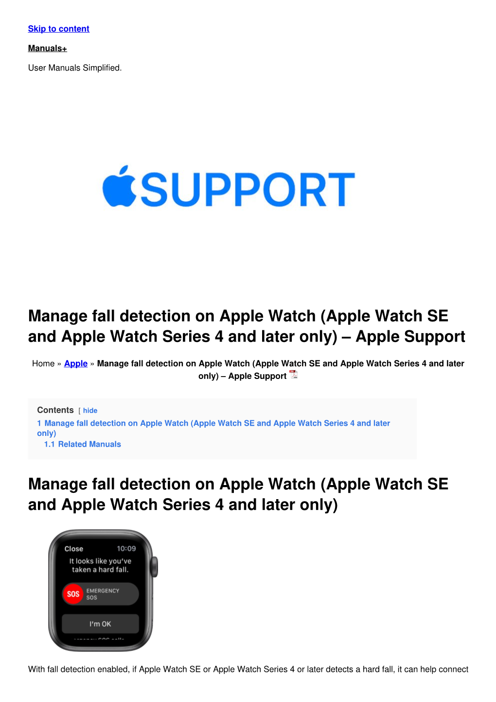 Manage Fall Detection on Apple Watch (Apple Watch SE and Apple Watch Series 4 and Later Only) – Apple Support