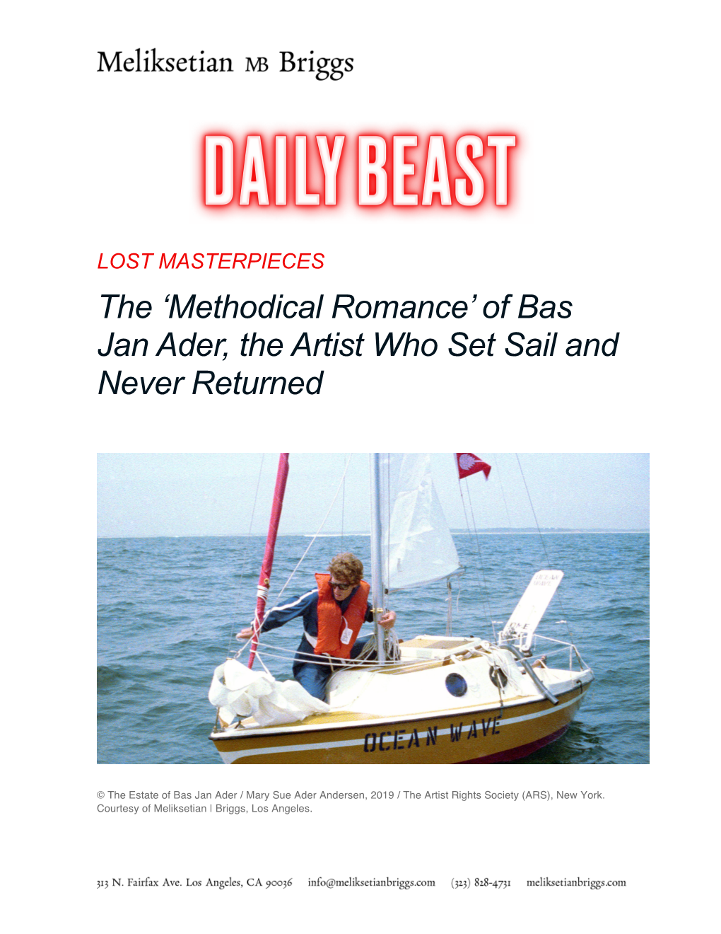 Of Bas Jan Ader, the Artist Who Set Sail and Never Returned