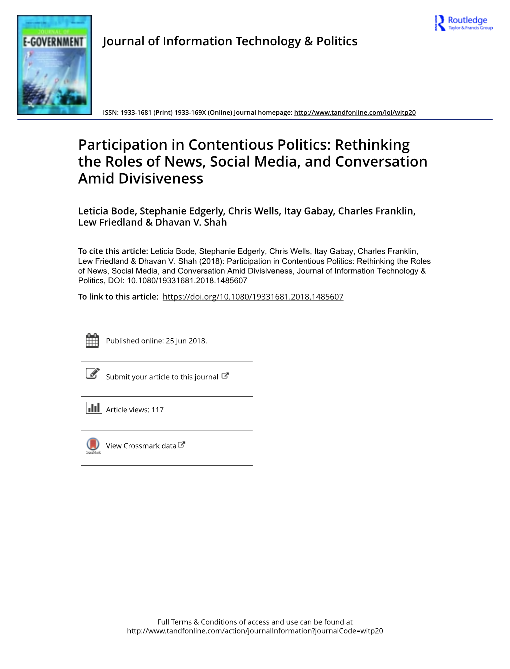 Participation in Contentious Politics: Rethinking the Roles of News, Social Media, and Conversation Amid Divisiveness