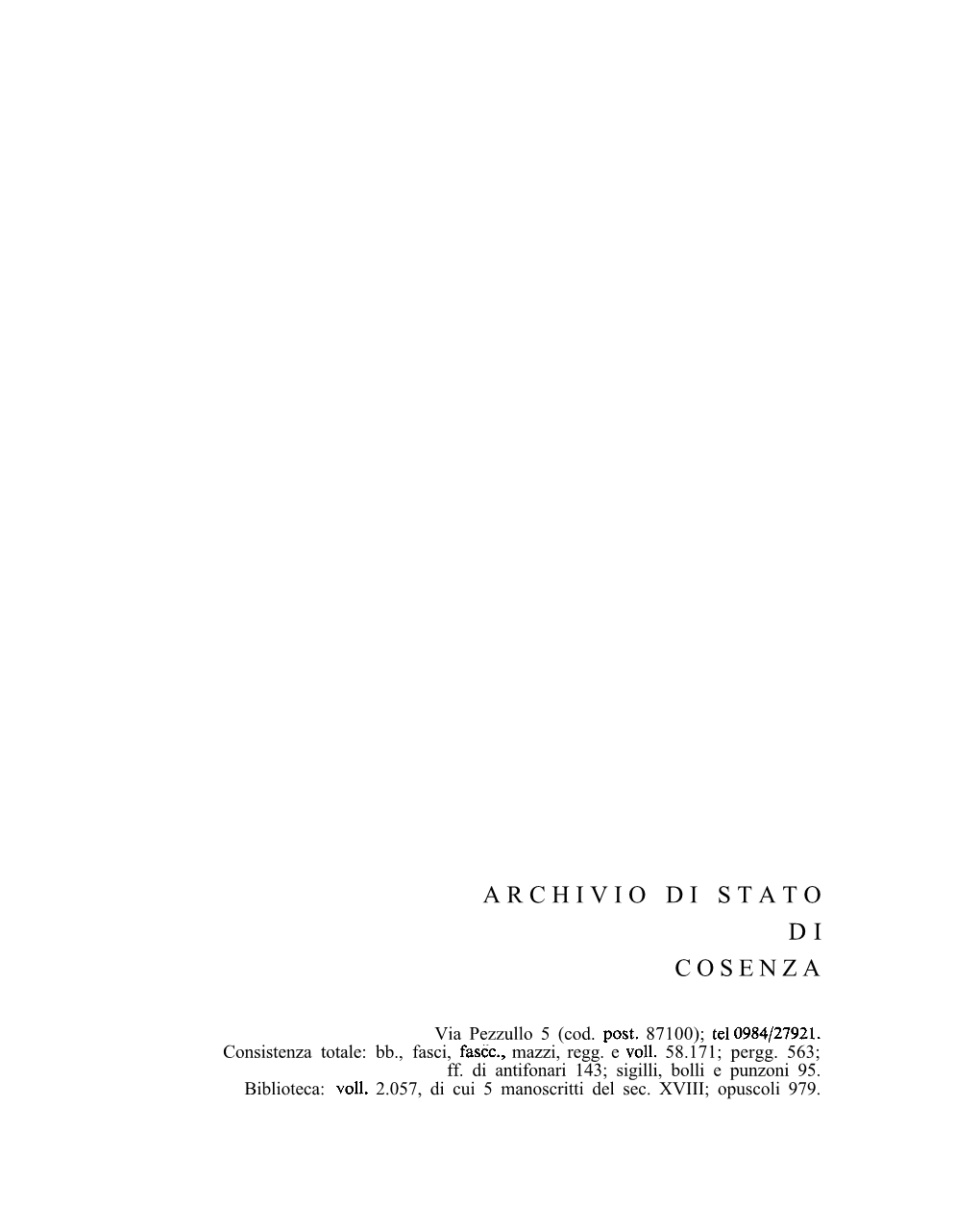 Archivio Di Stato D I Cosenza