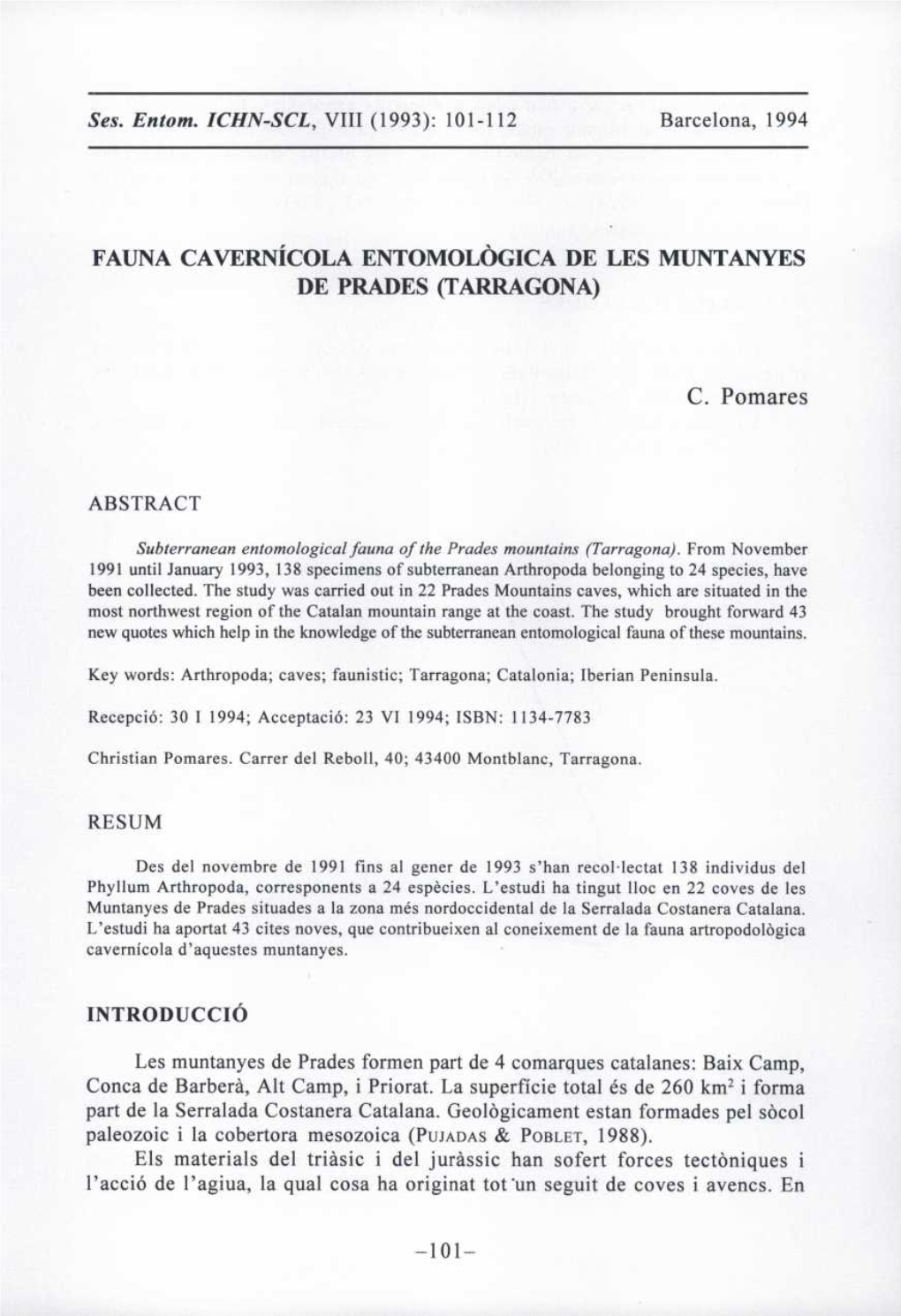 VIII Sessió Conjunta D'entomología