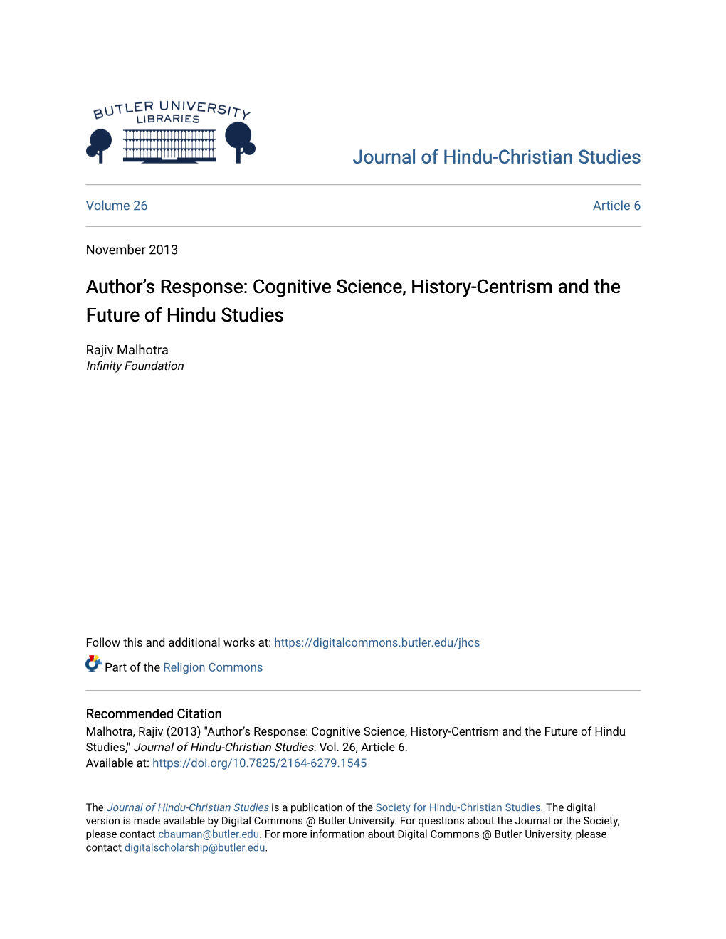 Cognitive Science, History-Centrism and the Future of Hindu Studies