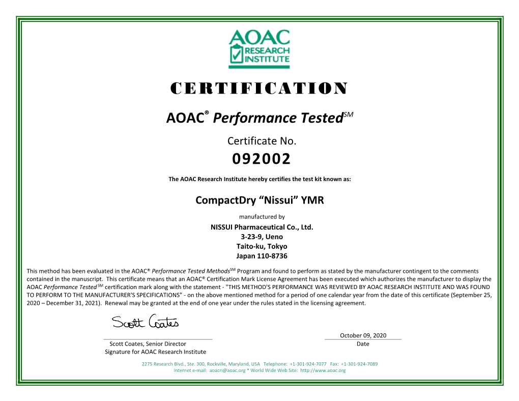 AOAC® Certification