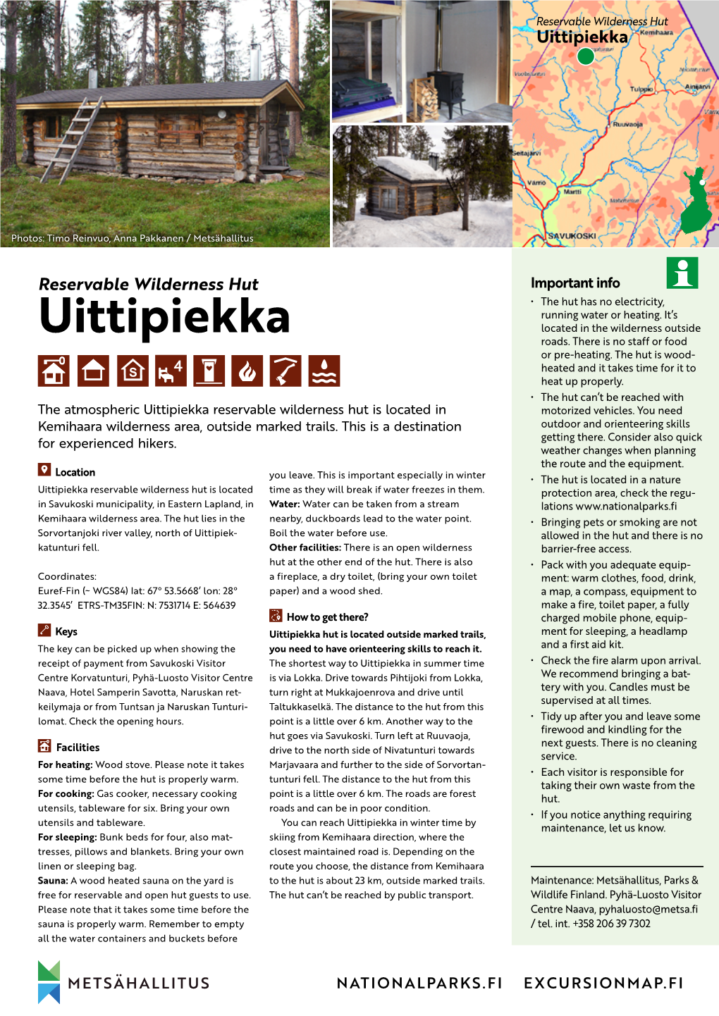 Uittipiekka Reservable Wilderness Hut Instructions for Visitors