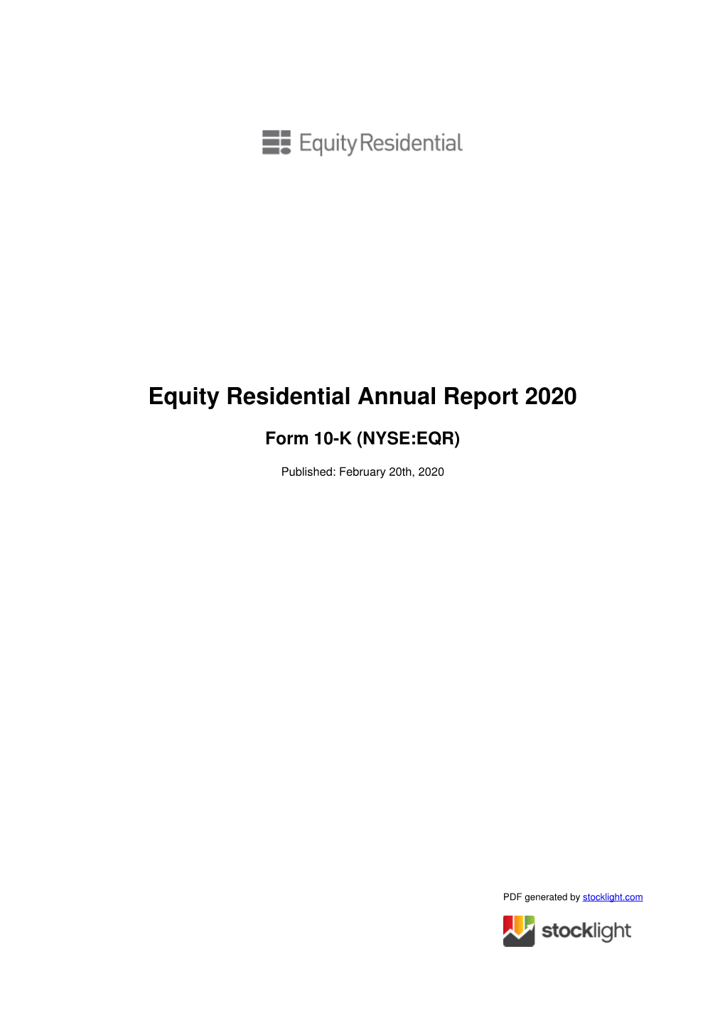 Equity Residential Annual Report 2020