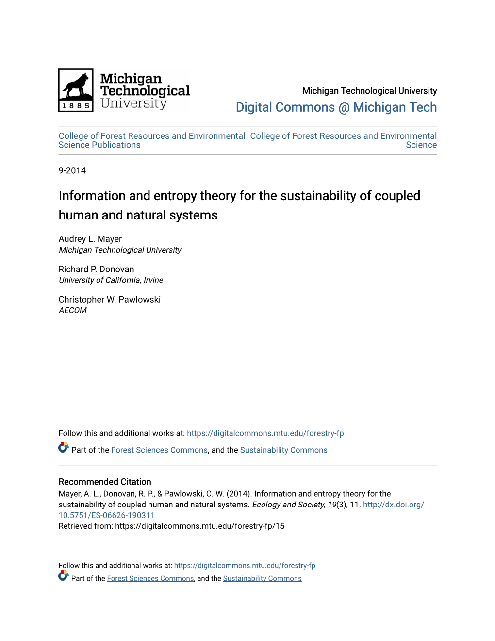 Information and Entropy Theory for the Sustainability of Coupled Human and Natural Systems