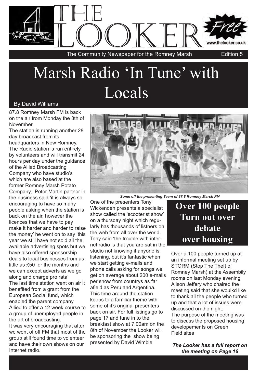 Marsh Radio ‘In Tune’ with Locals by David Williams 87.8 Romney Marsh FM Is Back on the Air from Monday the 8Th of November