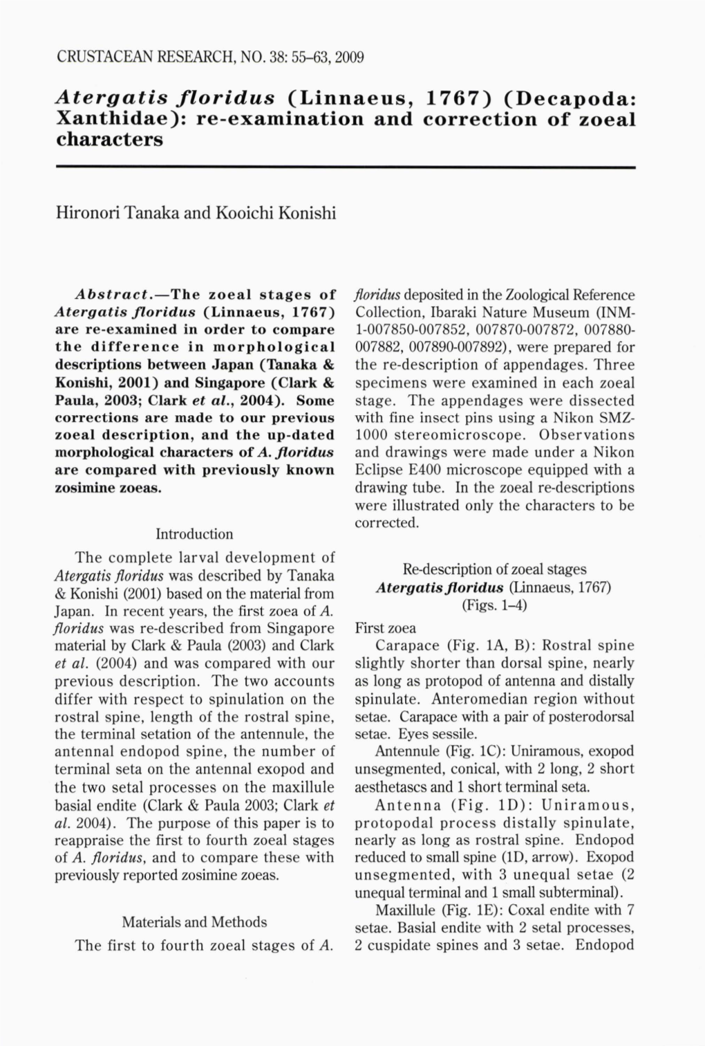 (Decapoda: Xanthidae): Re-Examination and Correction of Zoeal Characters