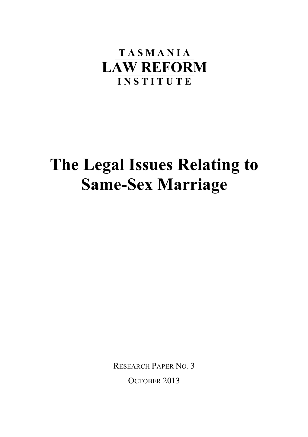 The Legal Issues Relating to Same-Sex Marriage