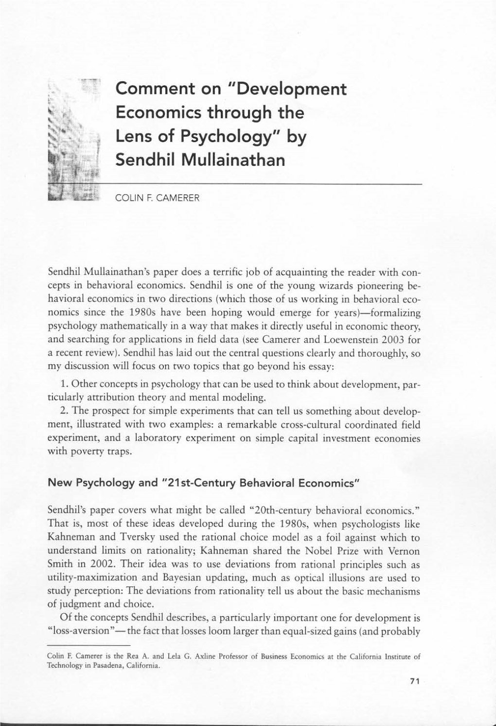 Development Economics Through the Lens of Psychology" by Sendhil Mullainathan