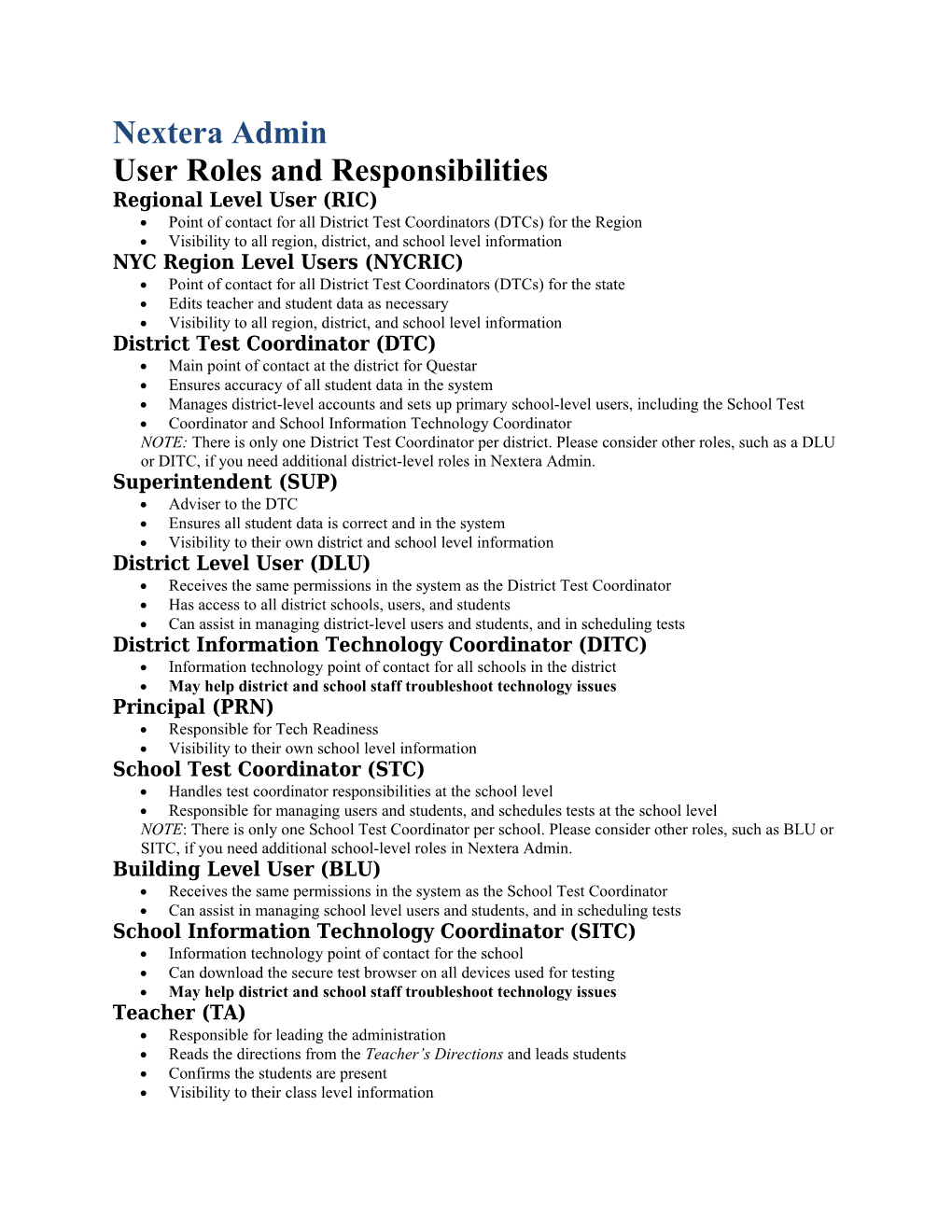 User Roles and Responsibilities