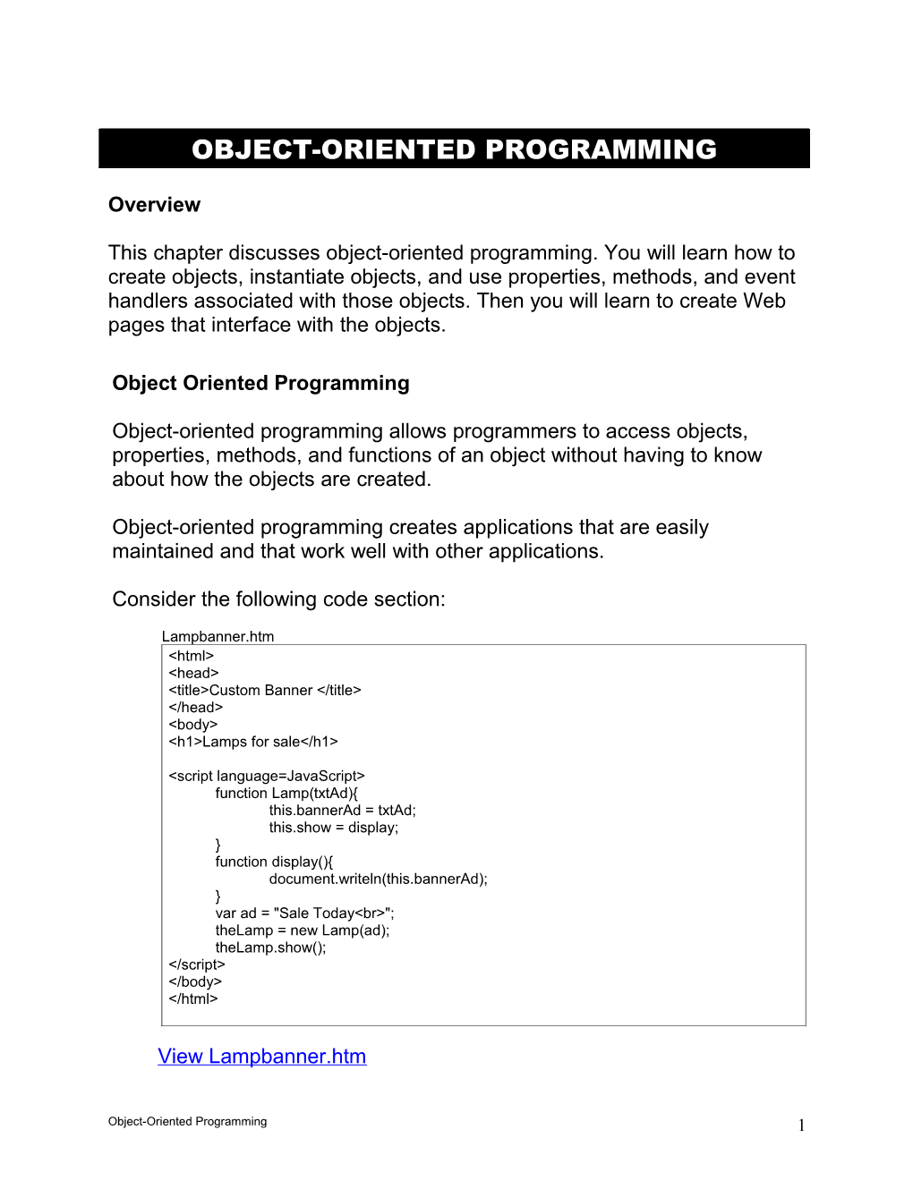 Object Oriented Programming s1