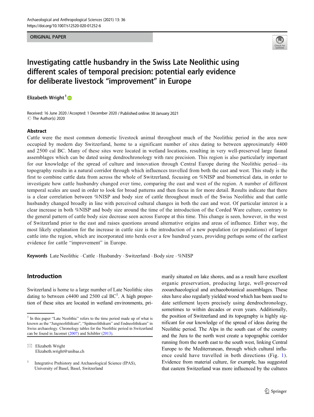 Investigating Cattle Husbandry in the Swiss Late Neolithic Using