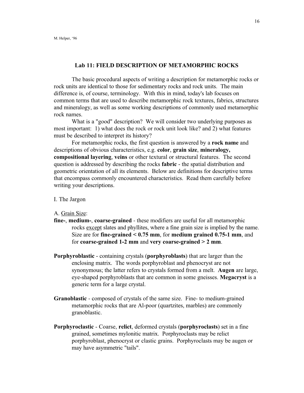 Field Description of Metamorphic Rocks