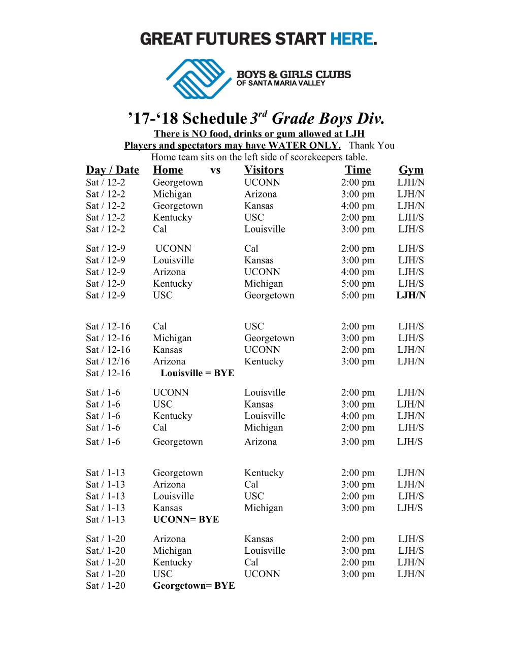 OYB Master Schedule