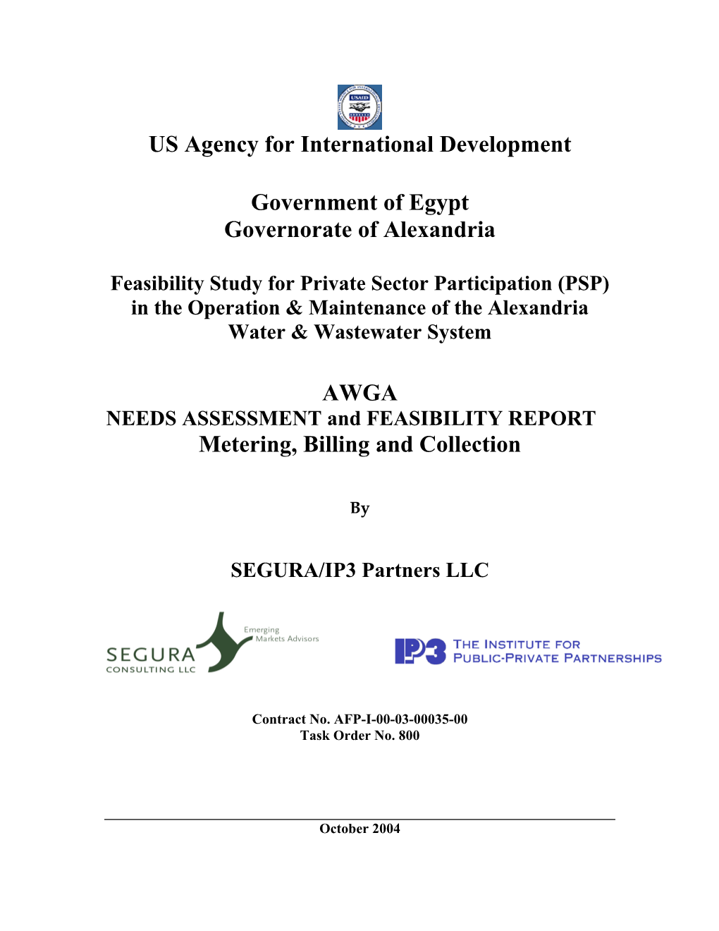 AWGA NEEDS ASSESSMENT and FEASIBILITY REPORT Metering, Billing and Collection