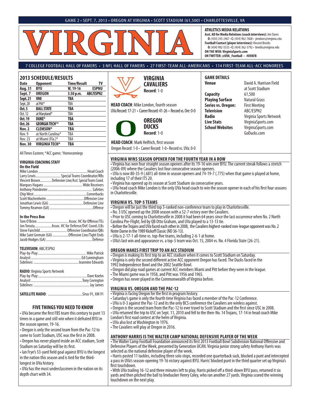 Virginia Cavaliers Oregon Ducks