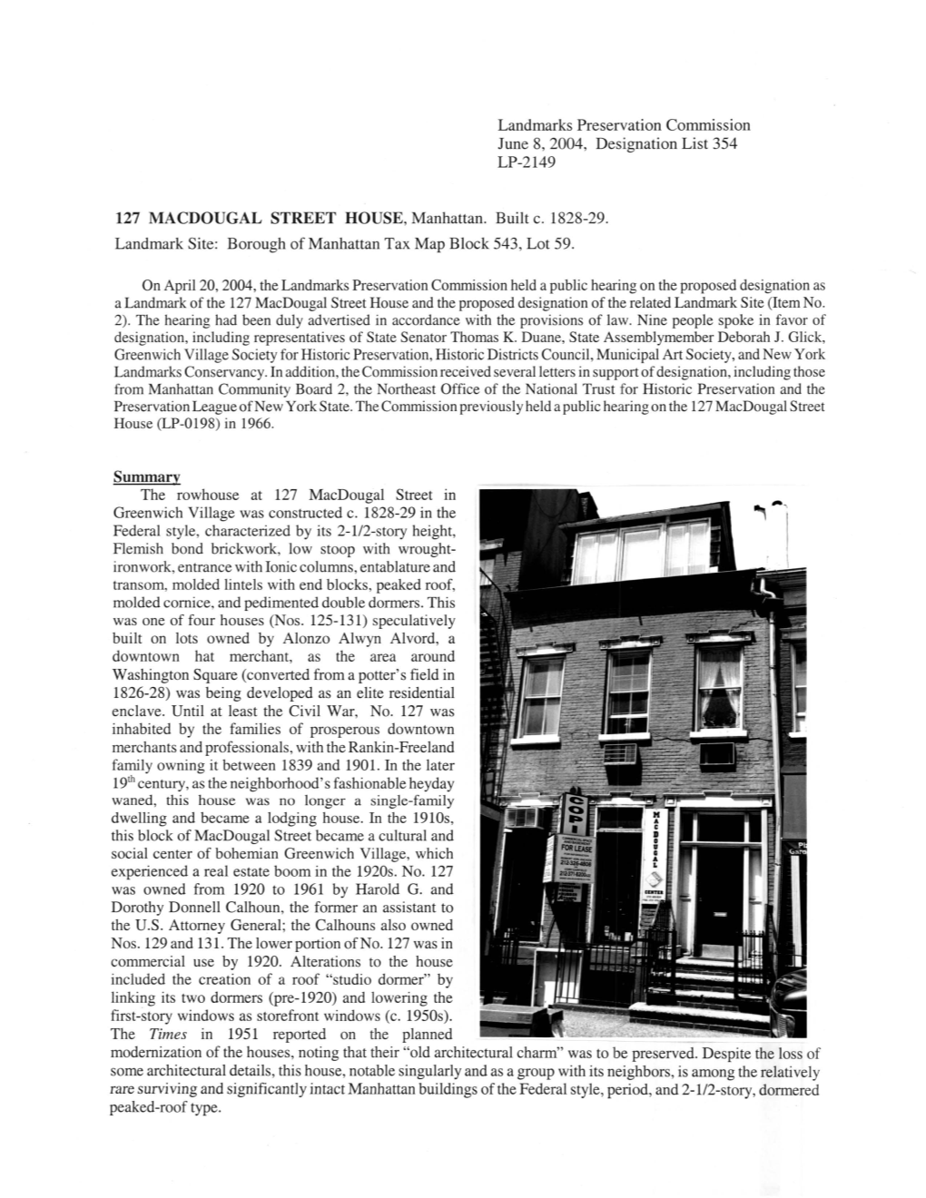 127 MACDOUGAL STREET HOUSE, Manhattan