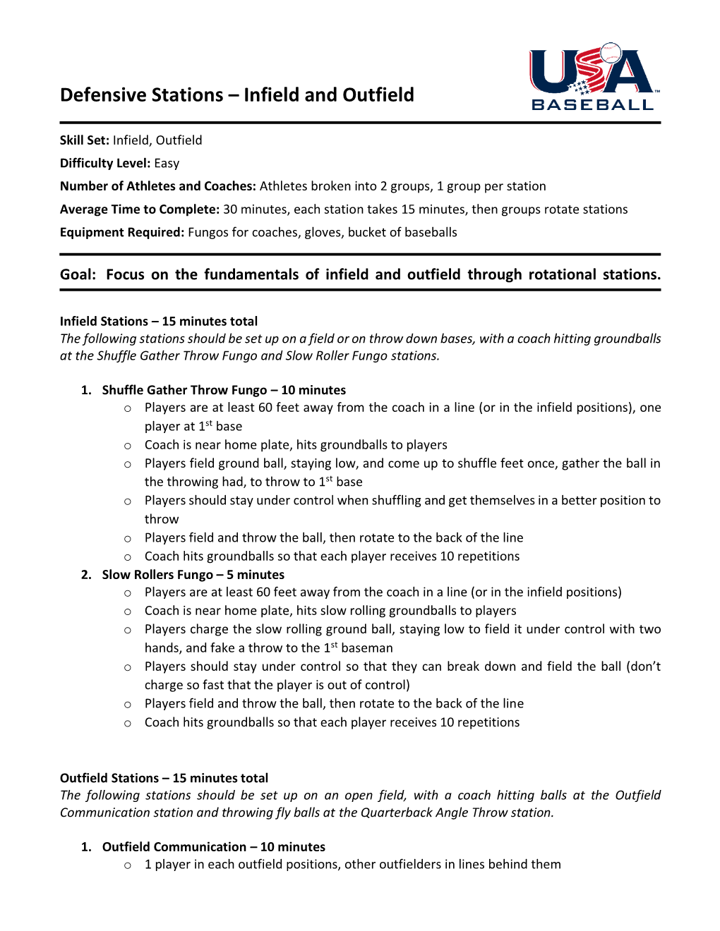 Defensive Stations – Infield and Outfield