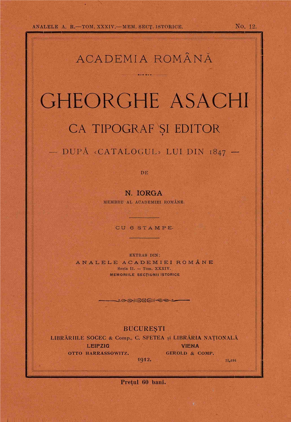 Gheorghe Asachi Ca Tipograf Si Editor Dupa «Catal0(;Ul>, Lui Din 1847