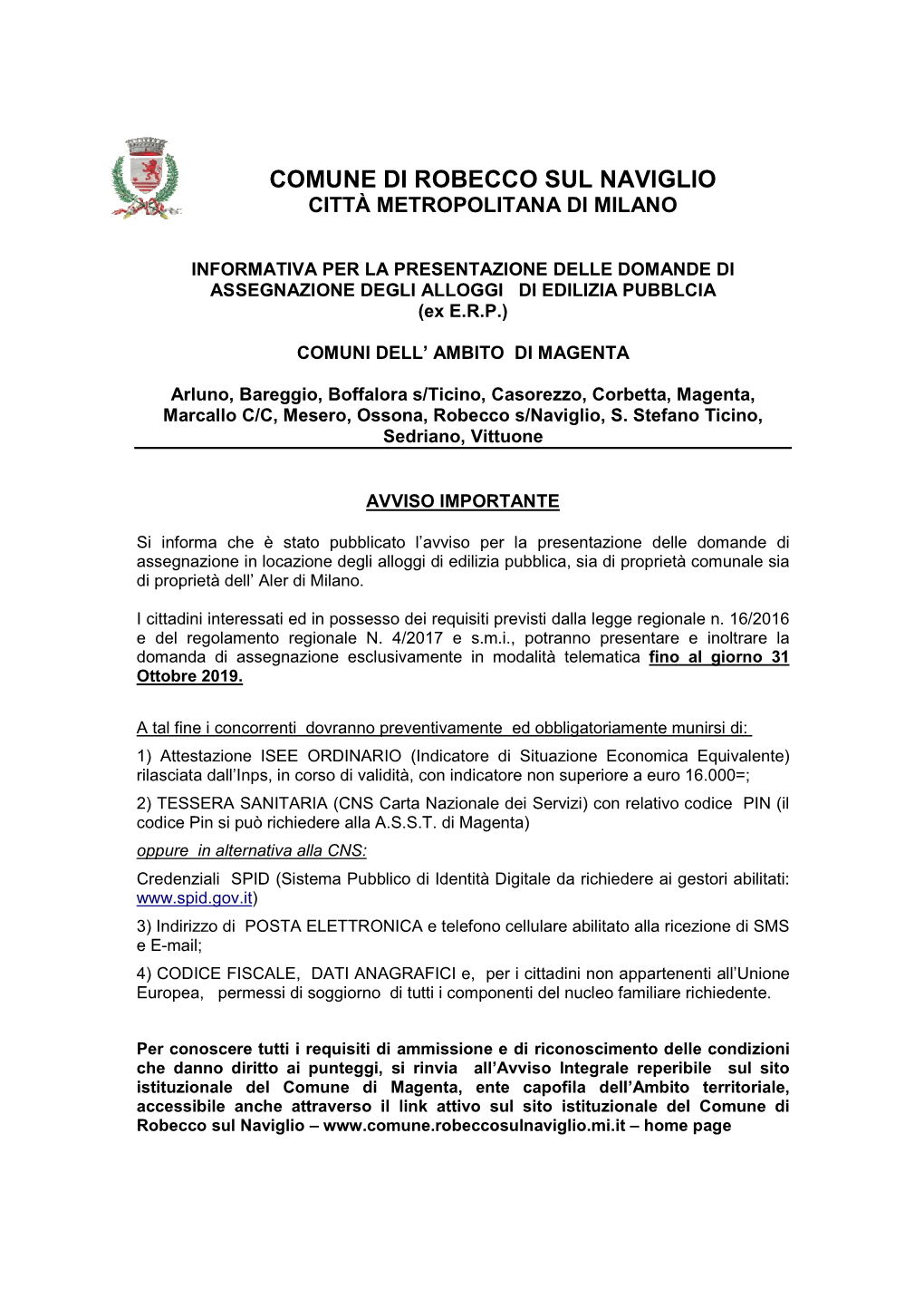 INFORMATIVA Per Concorrenti