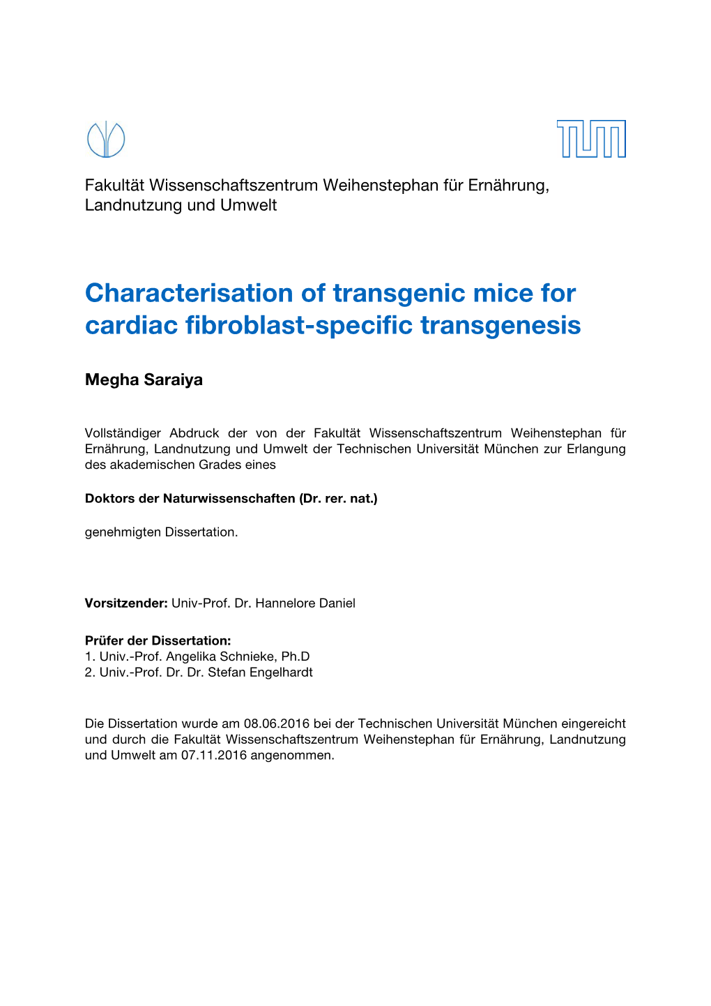 Characterisation of Transgenic Mice for Cardiac Fibroblast-Specific Transgenesis