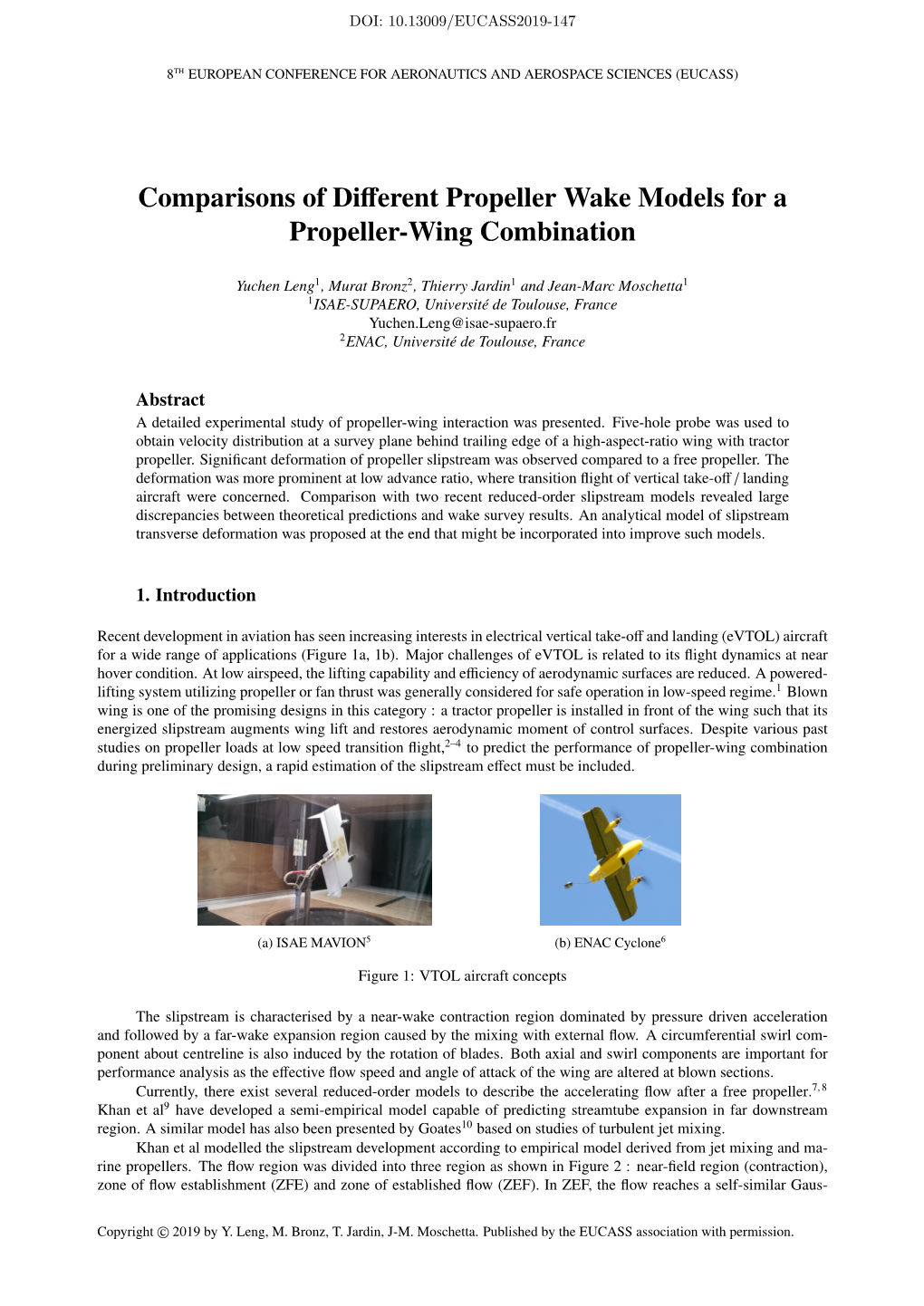 Comparisons of Different Propeller Wake Models for A