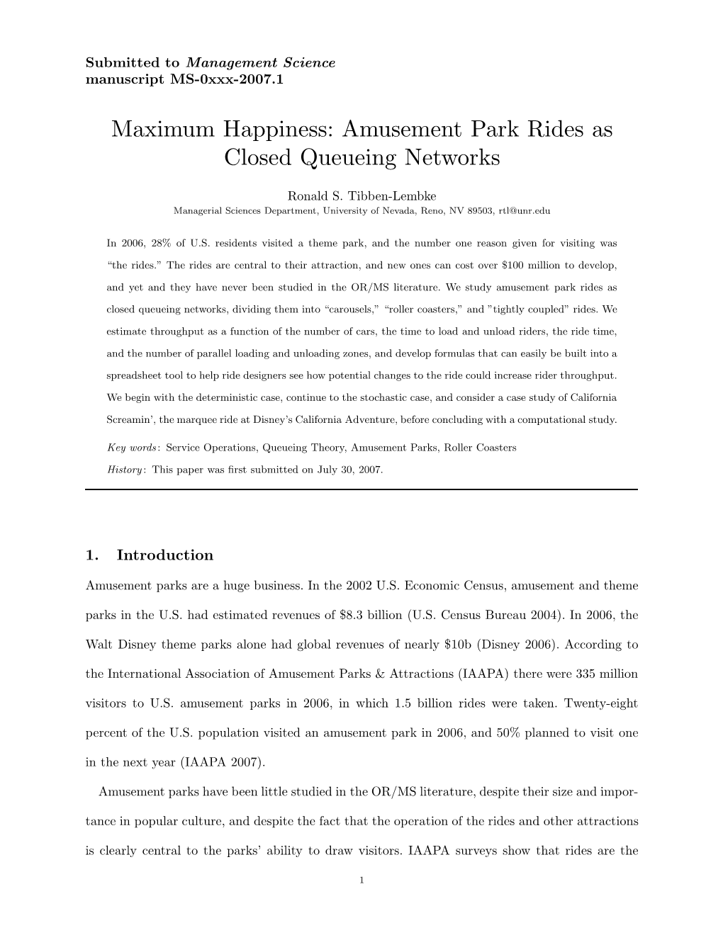 Amusement Park Rides As Closed Queueing Networks