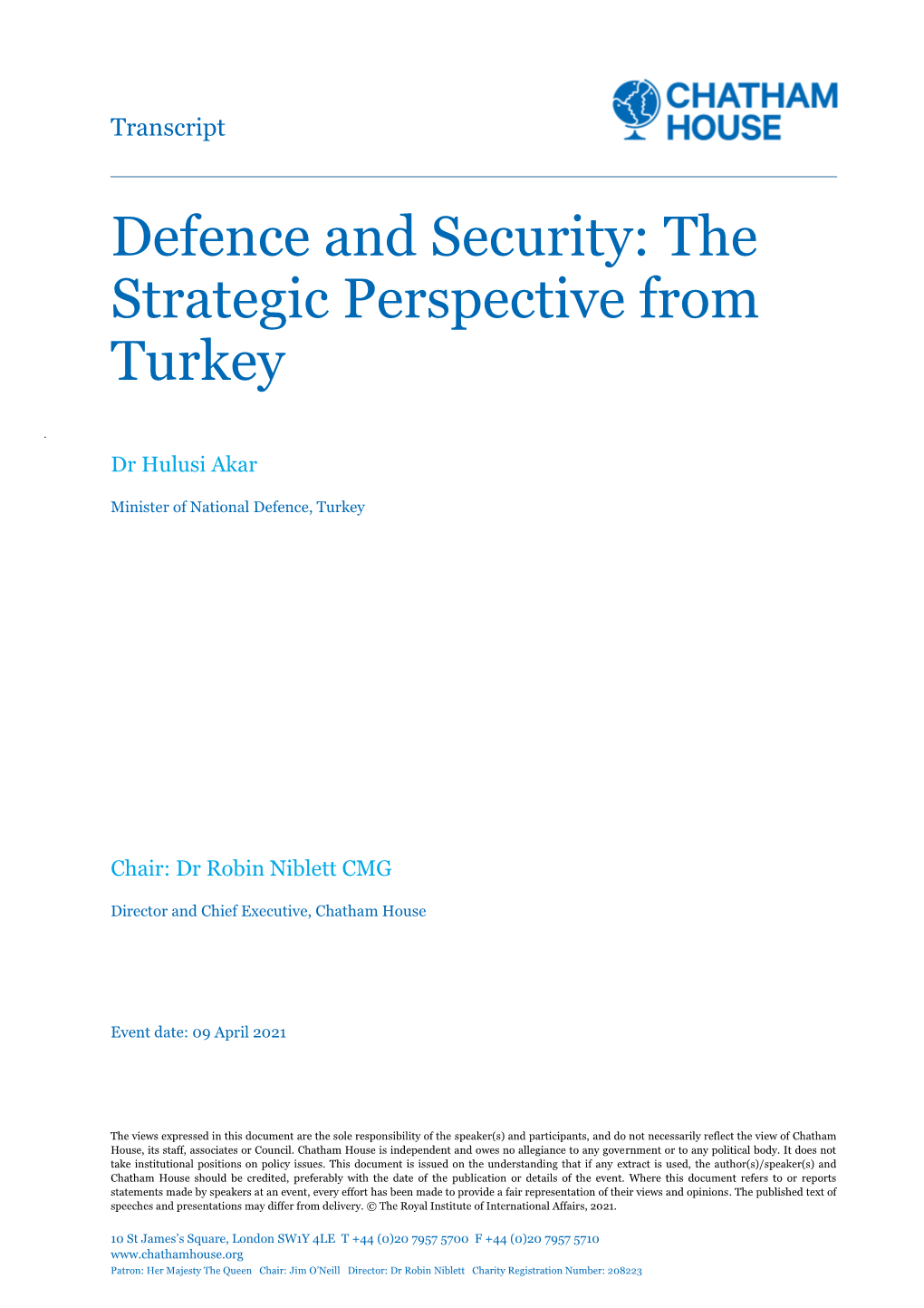 Defence and Security: the Strategic Perspective from Turkey