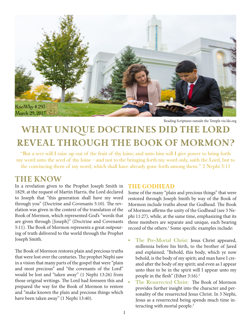 What Unique Doctrines Did the Lord Reveal Through the Book of Mormon?