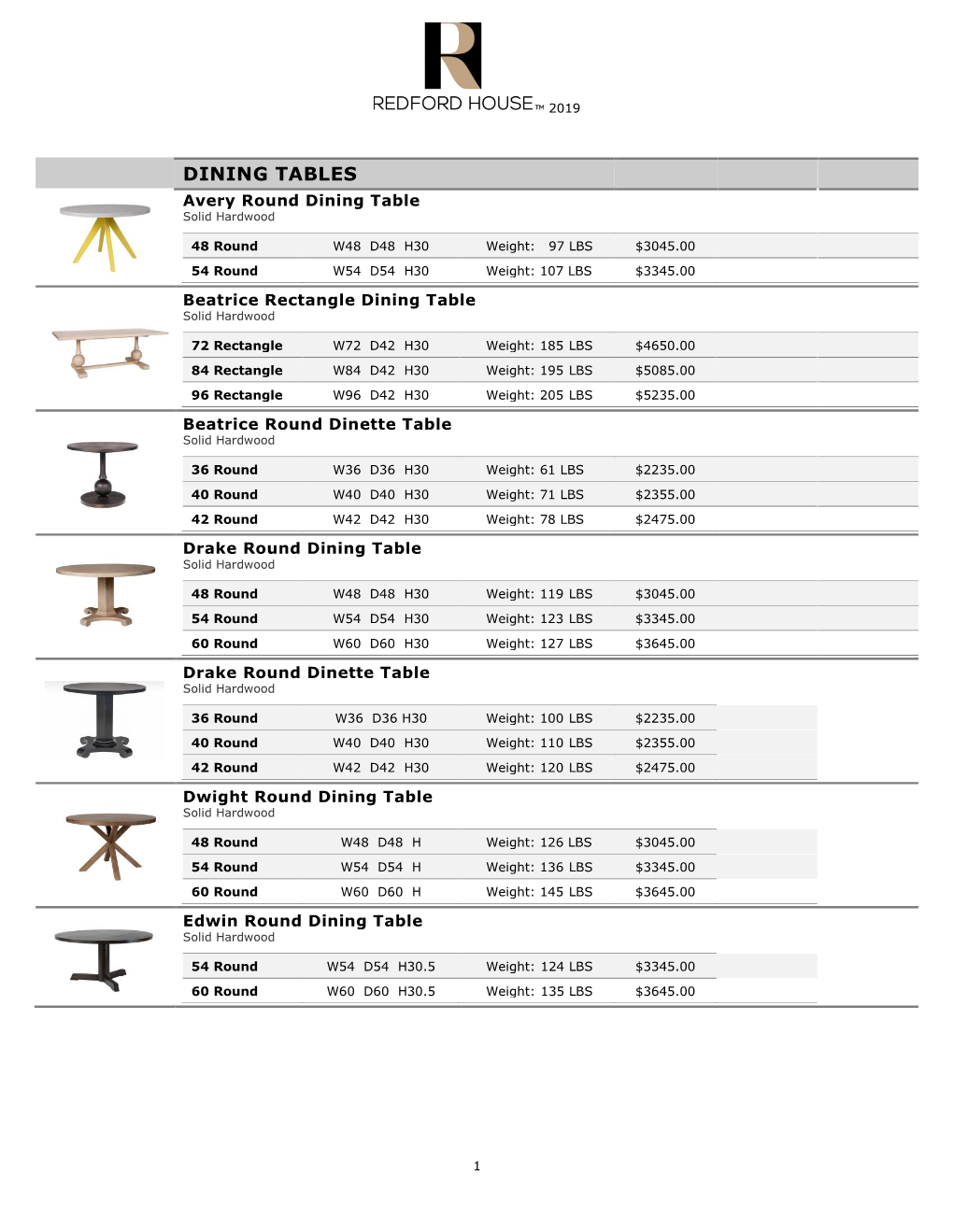 DINING TABLES Avery Round Dining Table Solid Hardwood