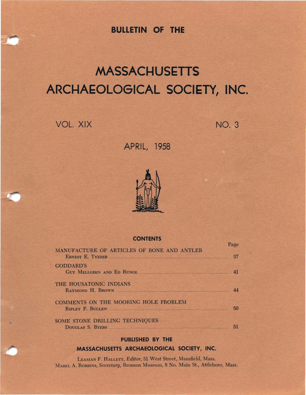 Bulletin of the Massachusetts Archaeological Society, Vol. 19, No