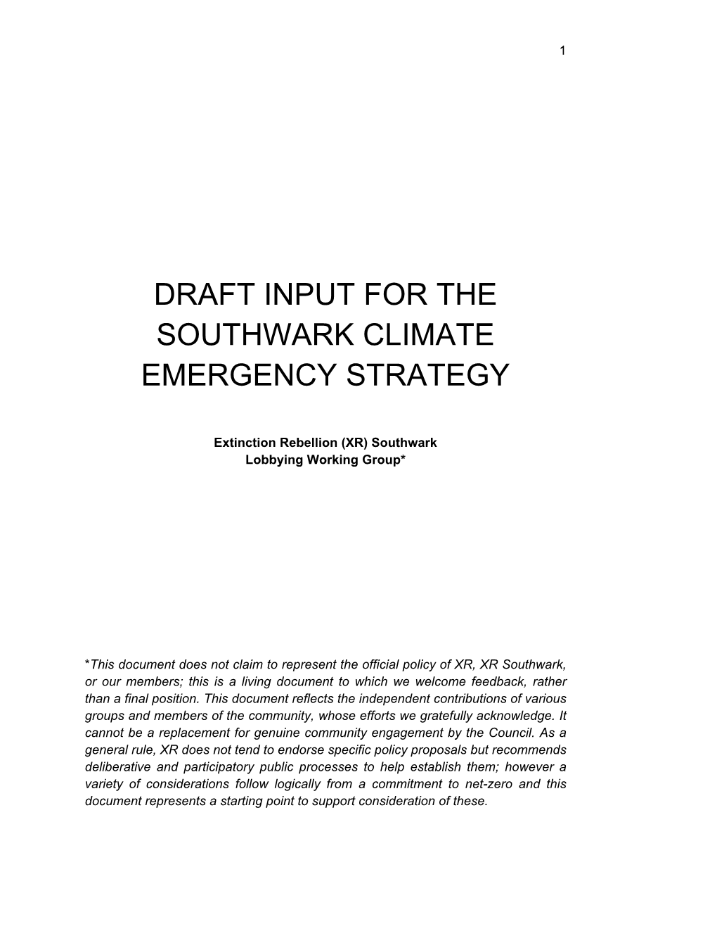 Draft Input for the Southwark Climate Emergency Strategy