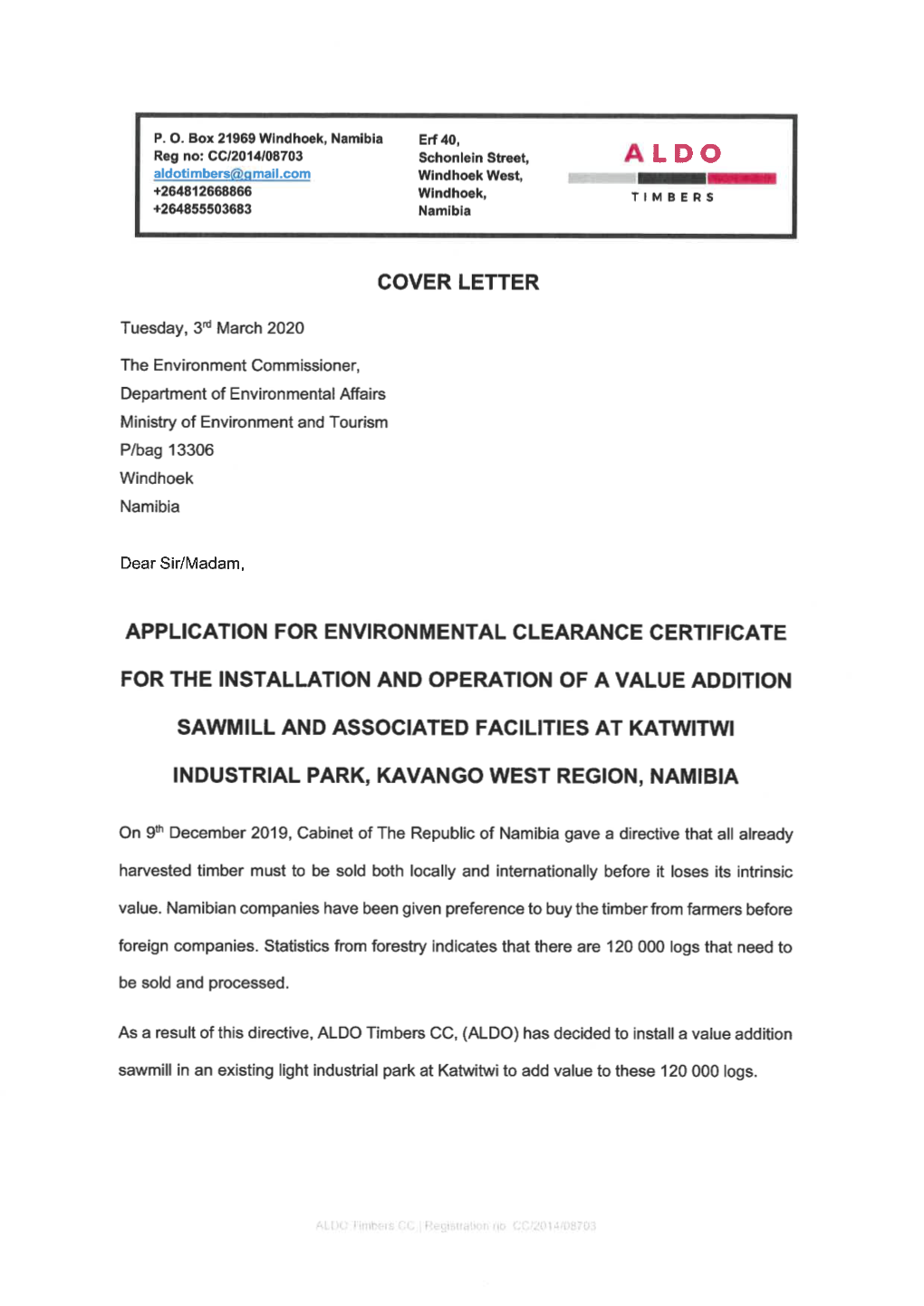 1213 ECC Value Addition Sawmill and Associated Facilities at Katwitwi