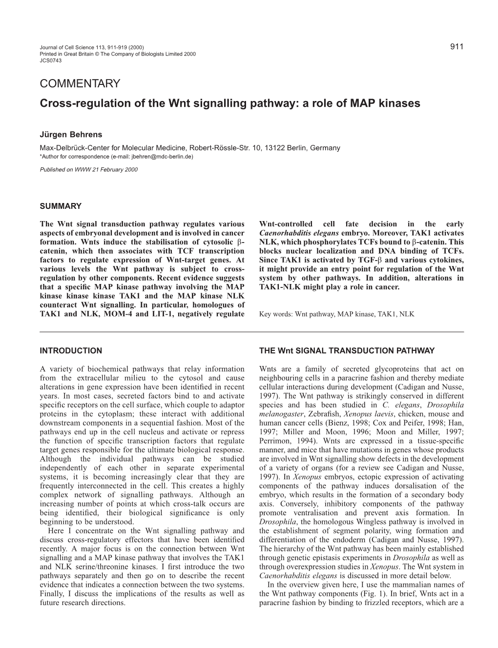 MAP Kinases in Wnt Signalling 913